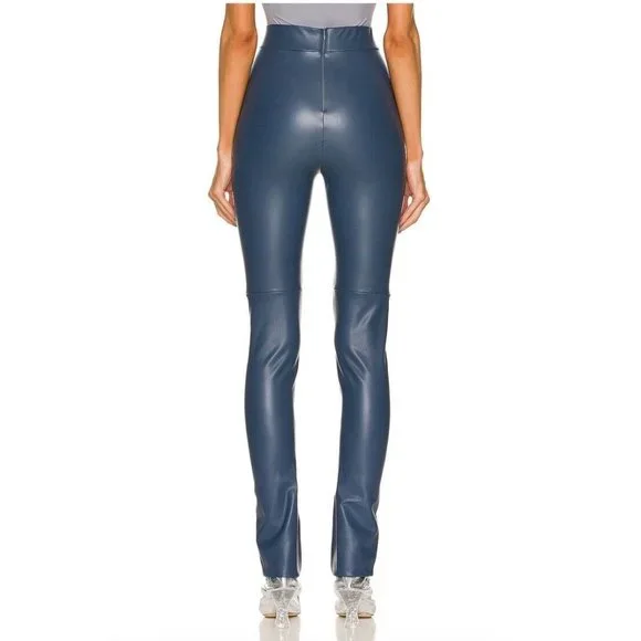 ALIX NYC Carlisle Pants Indigo Blue Faux Leather Front Slits - Picture 4 of 4